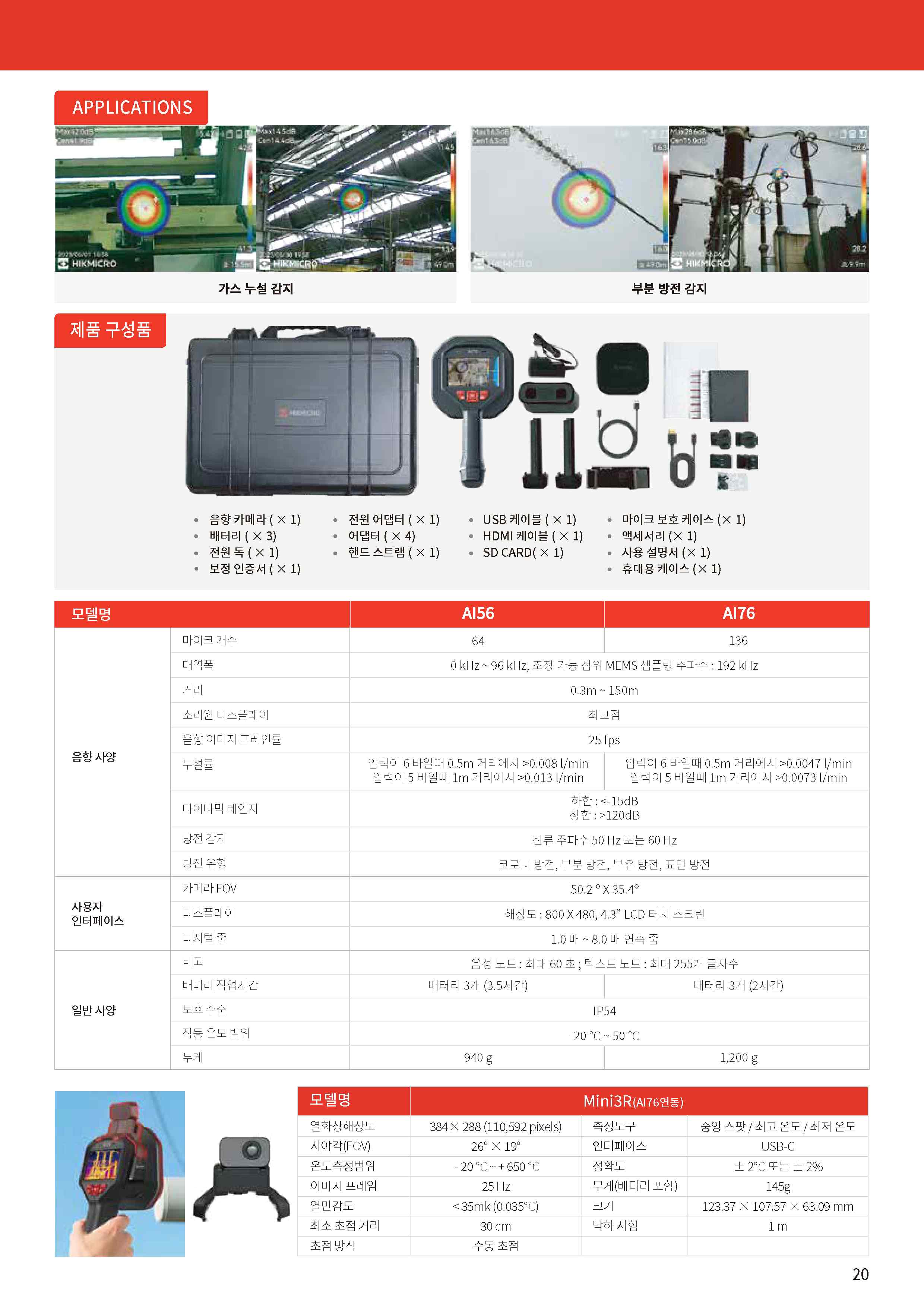 AI76 활용 사례, 제품 구성품, AI56/AI76 사양 비교표