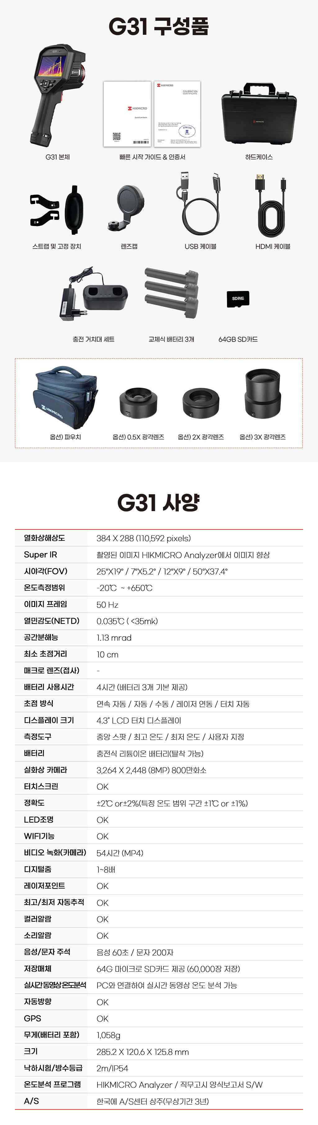 G31 구성품 및 상세 사양표