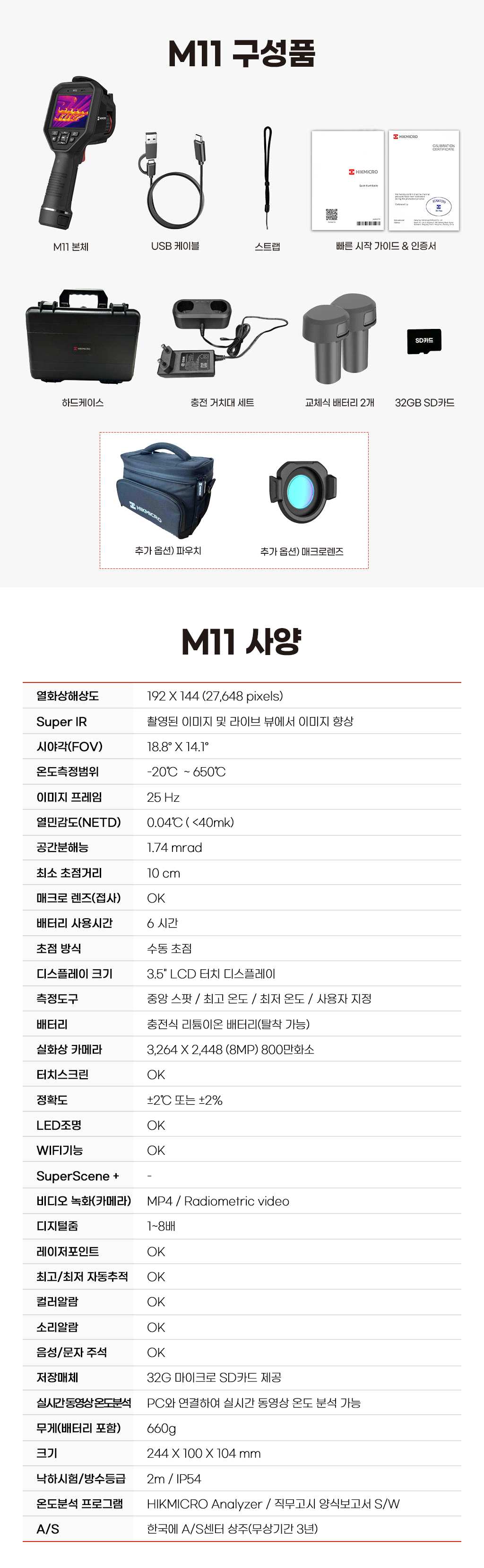 M11 구성품 및 상세 사양표