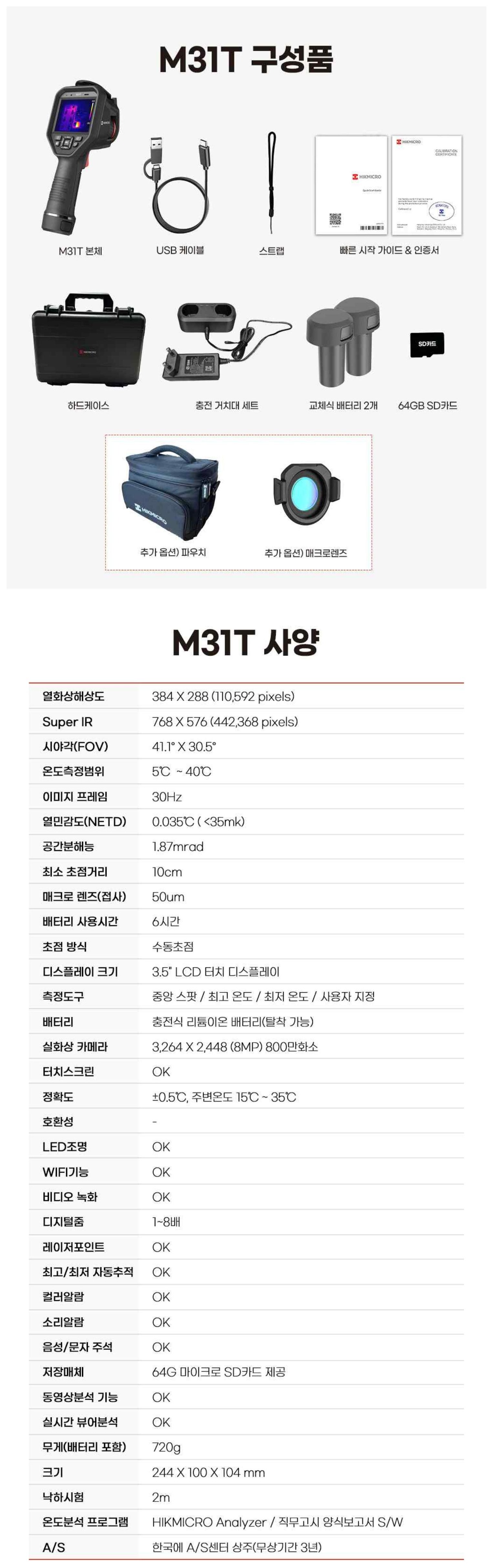 M31T 구성품 및 상세 사양표